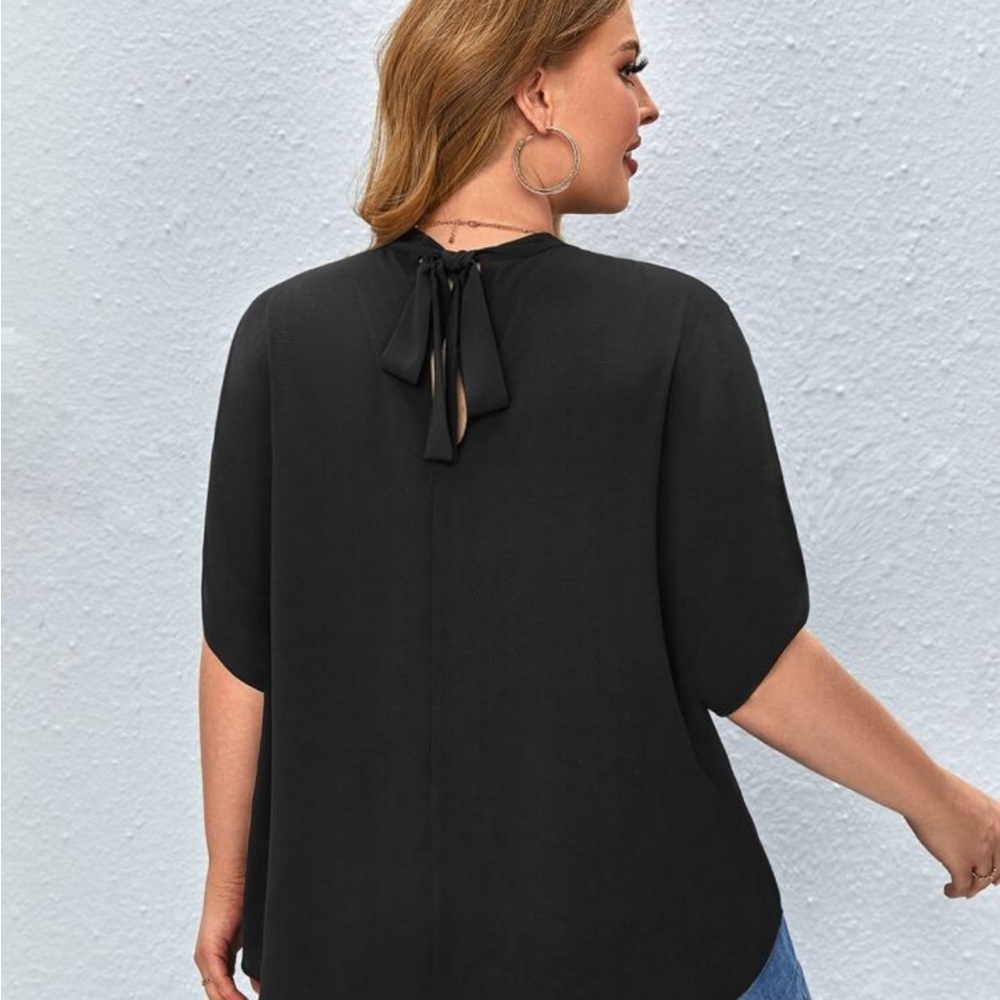 SHEIN tie neck elegant Black Blouse - Picture 9 of 9